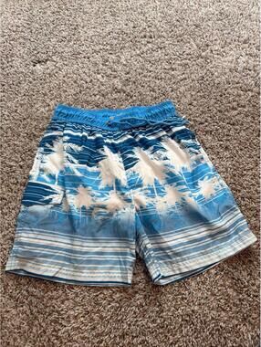 U.S. Apparel Mens Blue Palm Print Swim Trunks S